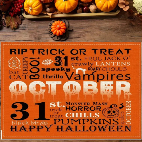 Halloween Table Napkins Set Haunted House Pumpkin Rustic 4 1