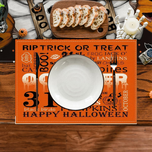 Halloween Table Napkins Set Haunted House Pumpkin Rustic 4 2