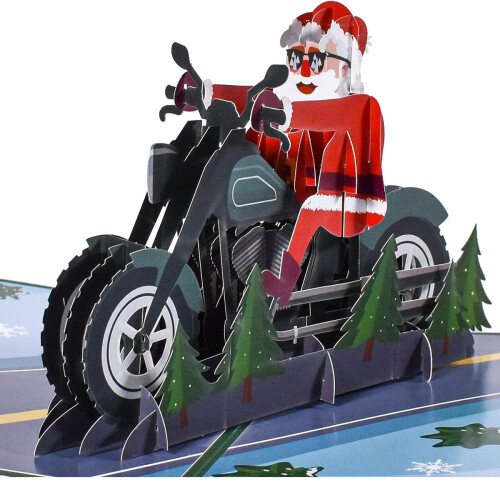 Santa Biker Pop-Up Card 8 x 6 inches