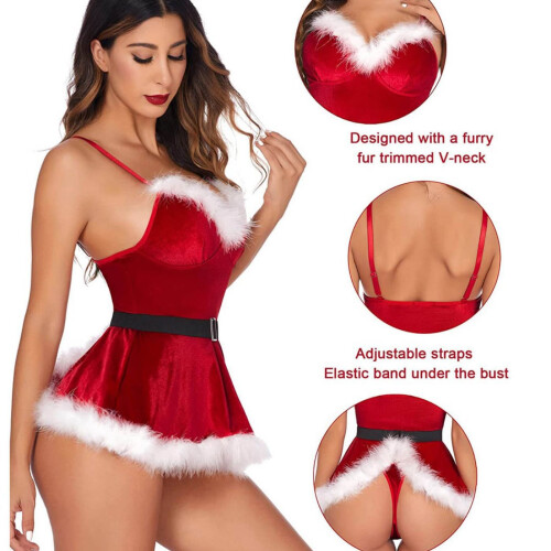 Christmas Lingerie Sling One-Piece with Bow 2