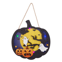 Halloween Wooden Door Sign with Pumpkins Gnomes Spider Web