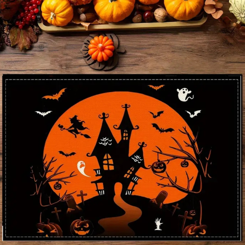 Halloween Table Napkins Set Haunted House Pumpkin Rustic 4 1