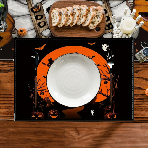 Halloween Table Napkins Set Haunted House Pumpkin Rustic 4 2