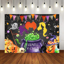 Halloween Backdrop Scary Pumpkin Purple 71x43 Inch