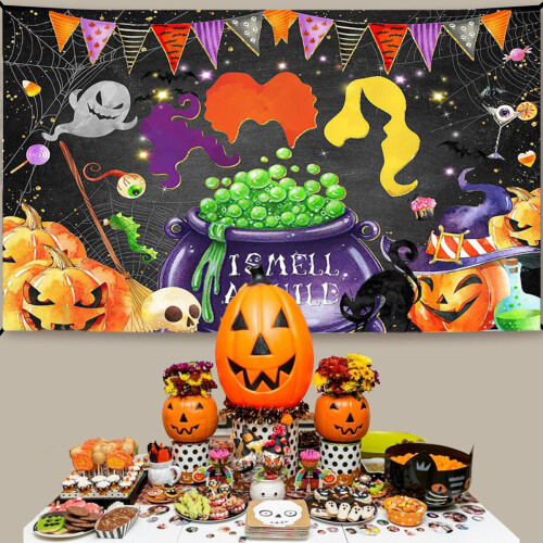 Halloween Backdrop Scary Pumpkin Purple 71x43 Inch 2