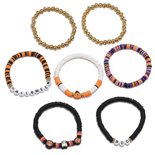 Halloween Bracelets Ghost Pumpkin Charm Elastic Beaded Women