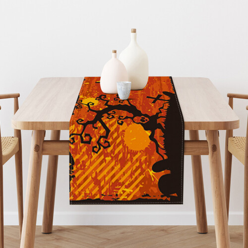 Halloween Table Runner Witch Cat Pumpkin Design Rectangle 2
