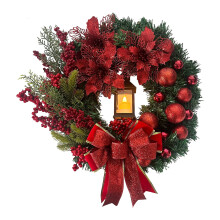 Artificial Lighted Christmas Wreath with Red Bow