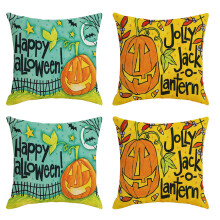 Linen Throw Pillow Covers Halloween Pumpkin Theme 4 Pack