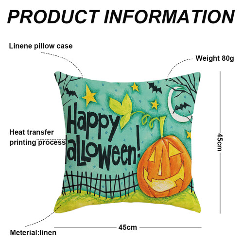 Linen Throw Pillow Covers Halloween Pumpkin Theme 4 Pack 1