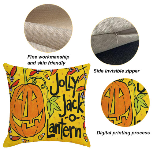 Linen Throw Pillow Covers Halloween Pumpkin Theme 4 Pack 2