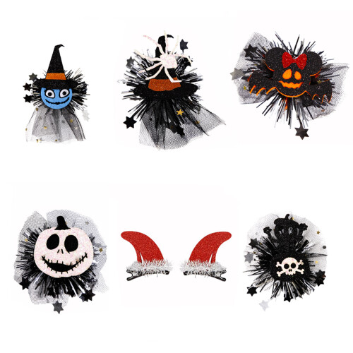 Halloween Hair Clips Set Glitter Bows Witch Hat Ghost Pins