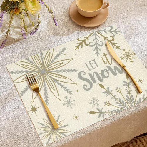 Beige Snowflake Winter Placemats 4-Pack 2