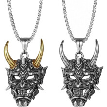 Devil Skull Mask Pendant Necklace Set Gold Silver 2 pcs