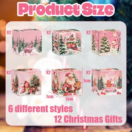 Pink Christmas Paper Gift Boxes Santa Theme