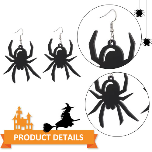 Halloween Acrylic Stud Earrings Black Spider Ghost Skull 1
