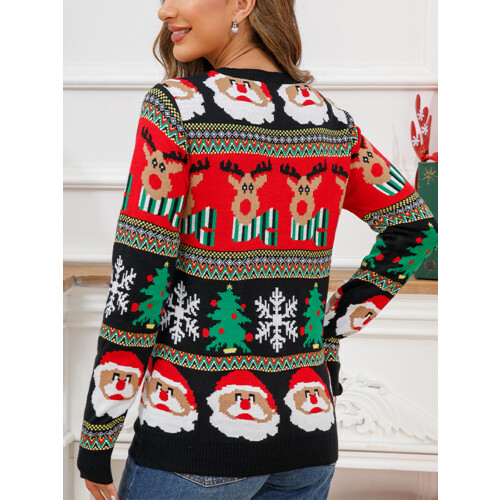 Women's Christmas Knitted Pullover Sweater Crew Neck Long 1