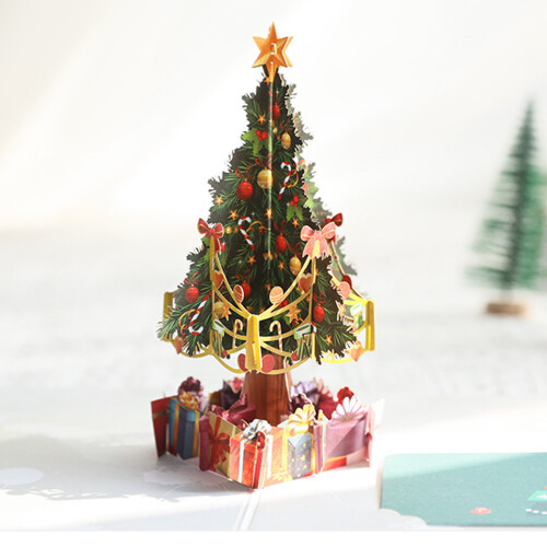 3D Christmas Card Handmade Pop-Up Xmas Tree Green 2