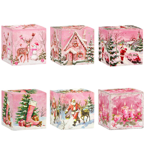 Pink Christmas Paper Gift Boxes Santa Theme