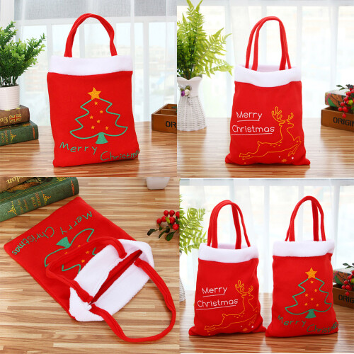 Christmas Gift Bag with Handle - Xmas Tree and Elk Print 1