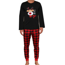 Christmas Deer Embroidery Pajamas Grid Print Pants