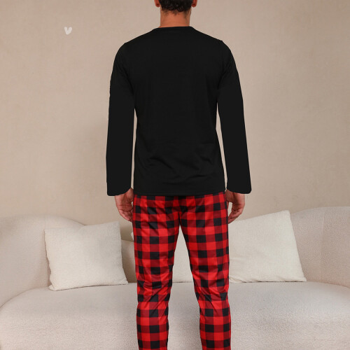 Christmas Deer Embroidery Pajamas Grid Print Pants 1