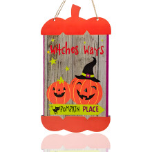 Wooden Halloween Doorknob Sign Happy Halloween BOO Pumpkin