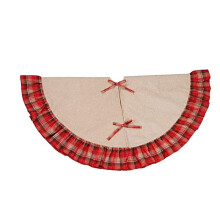 Christmas Fir Tree Skirt Linen 48 Inch Red Black Plaid