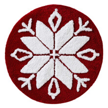 Red Christmas Snowflake Bathroom Rug Non-Slip Round 20in
