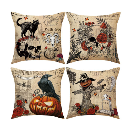 Halloween Pillowcases Gothic Skull Black Cat Pumpkin Decor