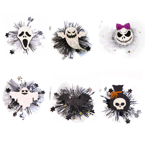 Halloween Hair Clips Set Glitter Bows Witch Hat Ghost Pins