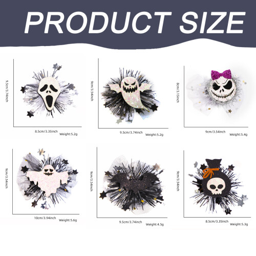 Halloween Hair Clips Set Glitter Bows Witch Hat Ghost Pins 1