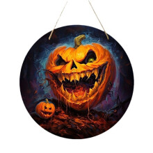 Halloween Door Sign Wooden Pumpkin Wreath
