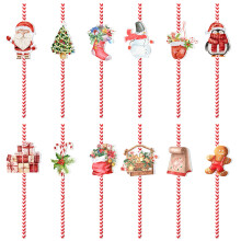 Christmas Paper Straws Holiday Theme 24-Pack