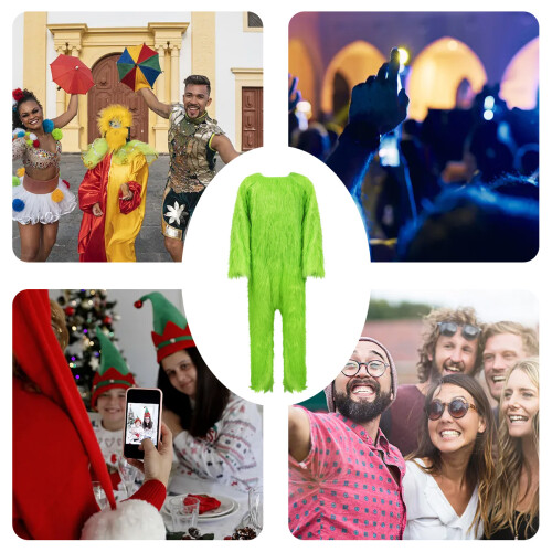 Grinch Costume with Green Fur Mask 2