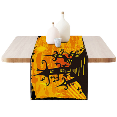 Halloween Witch Cat Pumpkin Table Runner Non-slip 13x70 in