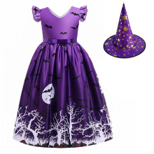 Halloween Witch Costume for Girls with Hat and Pumpkin Skull