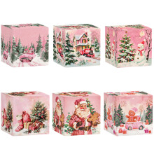 Pink Christmas Paper Gift Boxes Santa Theme