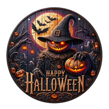 Halloween Door Sign Wooden Pumpkin Wreath