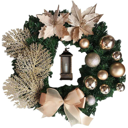 Christmas Wreath Artificial Flowers Champagne 38 cm