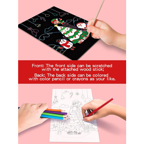 Christmas Scratch Off Drawing Cards Rainbow Black Paper Set 2