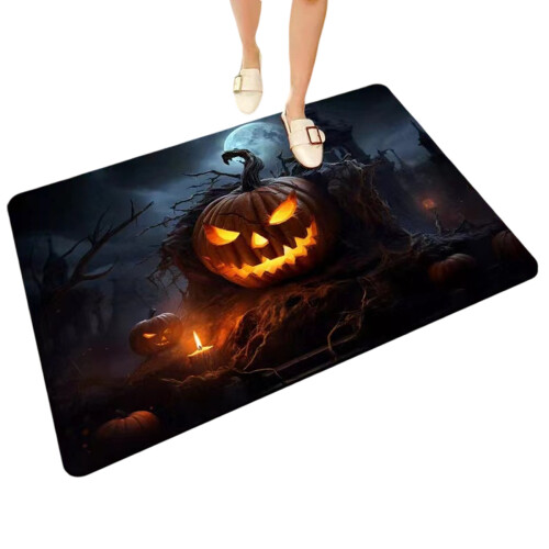 Halloween Welcome Mat Pumpkin Rubber Backing 18 x 28 Inch