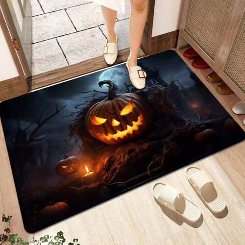 Halloween Welcome Mat Pumpkin Rubber Backing 18 x 28 Inch 1