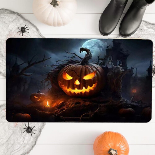 Halloween Welcome Mat Pumpkin Rubber Backing 18 x 28 Inch 2