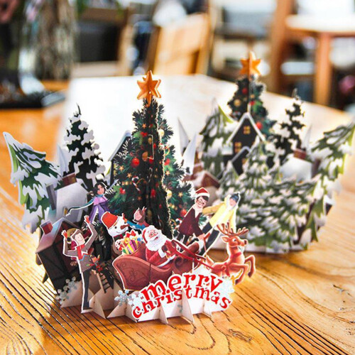 3D Christmas Tree Card with Envelope, Winter Holiday Design 2