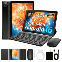 MUISOO Android 16 Tablet, 10 inch Tablet, Android Tablets with Pen Case Keyboard Mouse Earphone, 24GB RAM+64GB ROM (TF 1TB), 6000mAh, WiFi 6, BT5.4, D