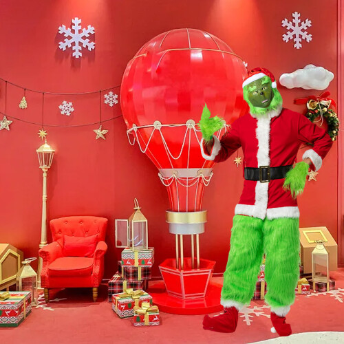 Grinch Costume with Green Fur Mask 2