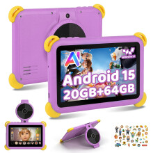 Ainmel Kids Tablet 7 inch Android 15 Tablet for Kids, 20GB+64GB (TF 1TB), Android Tablet with Parental Control, AI Dual Cam&Learning, WiFi 6/BT 5.3, W