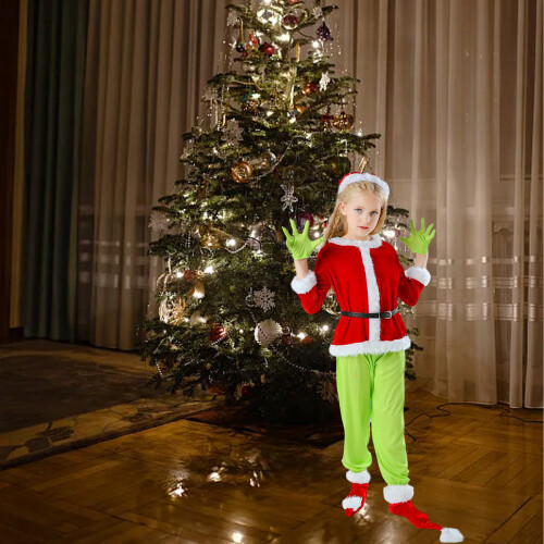 Grinch Costume with Green Fur Mask 2