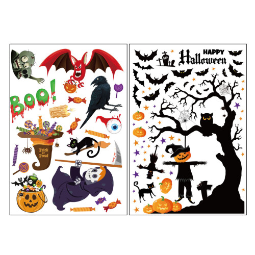 Halloween Gel Window Decals Pumpkin Witch Bat Spider